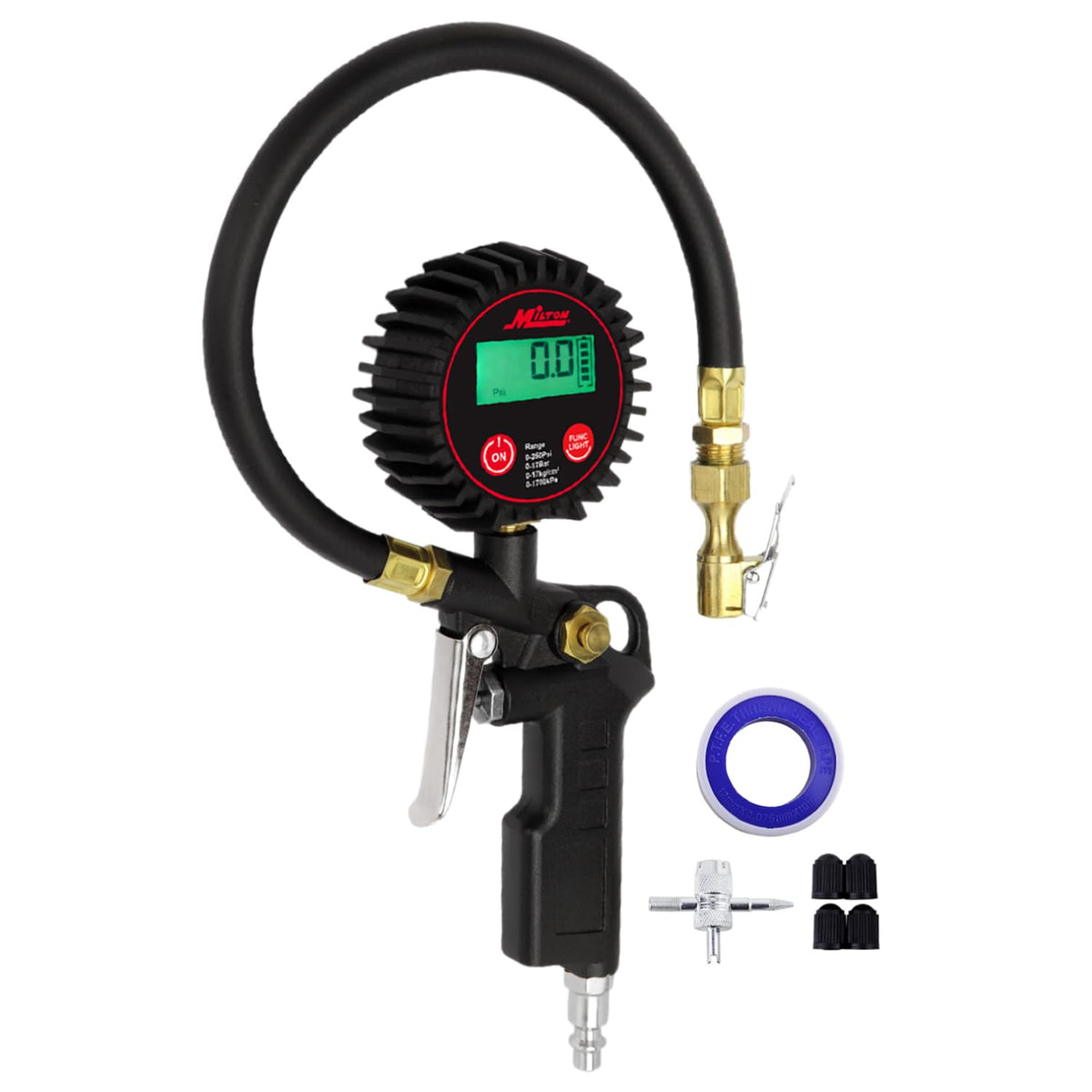 Digital Tire Inflator with Pressure Gauge and 14” Rubber Air Hose H9460