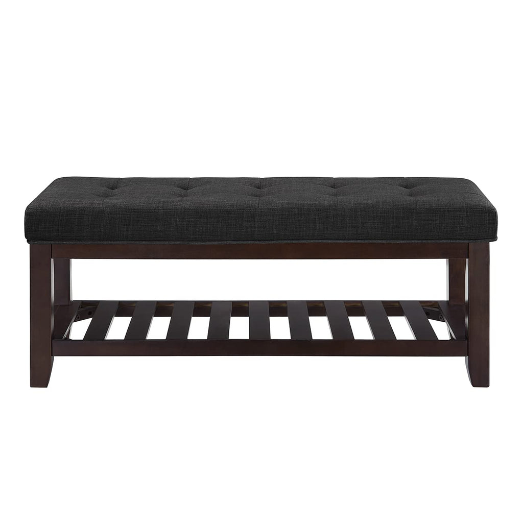 Large Rectangular Upholstered Tufted Linen Ottoman Bench W6738
