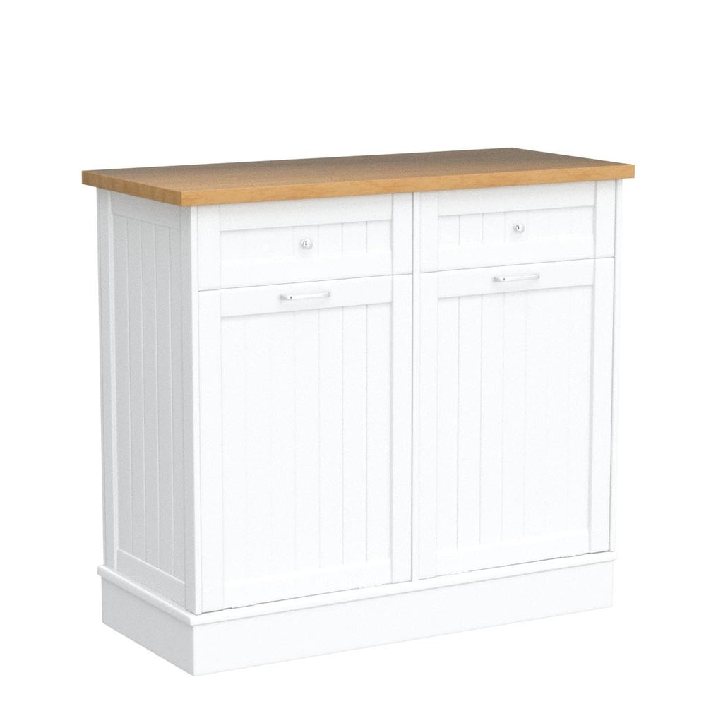 2 x 10 Gallon White Tilt Out Trash Cabinet with 2 Storage Drawer U3323