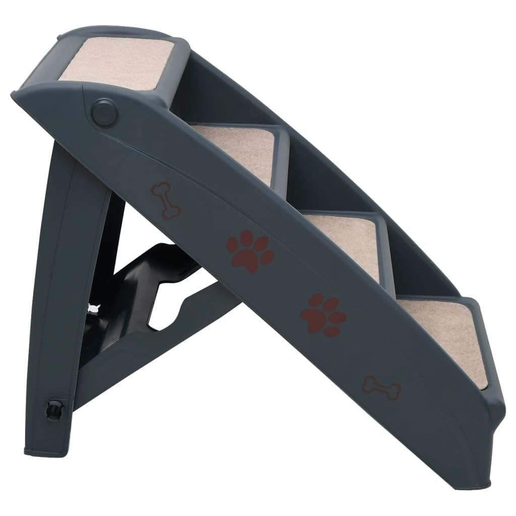 Folding 4-Step Dog Stairs Dark Gray L4217