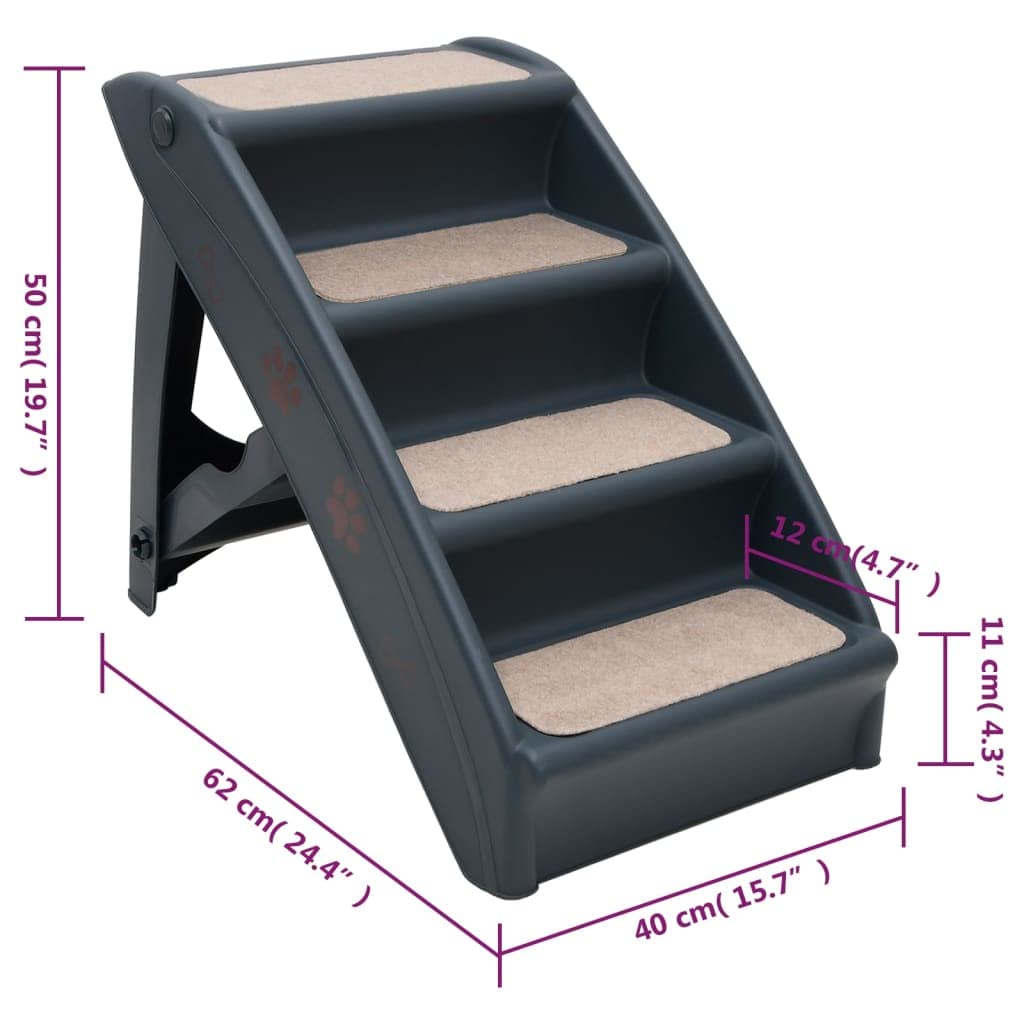 Folding 4-Step Dog Stairs Dark Gray L4217