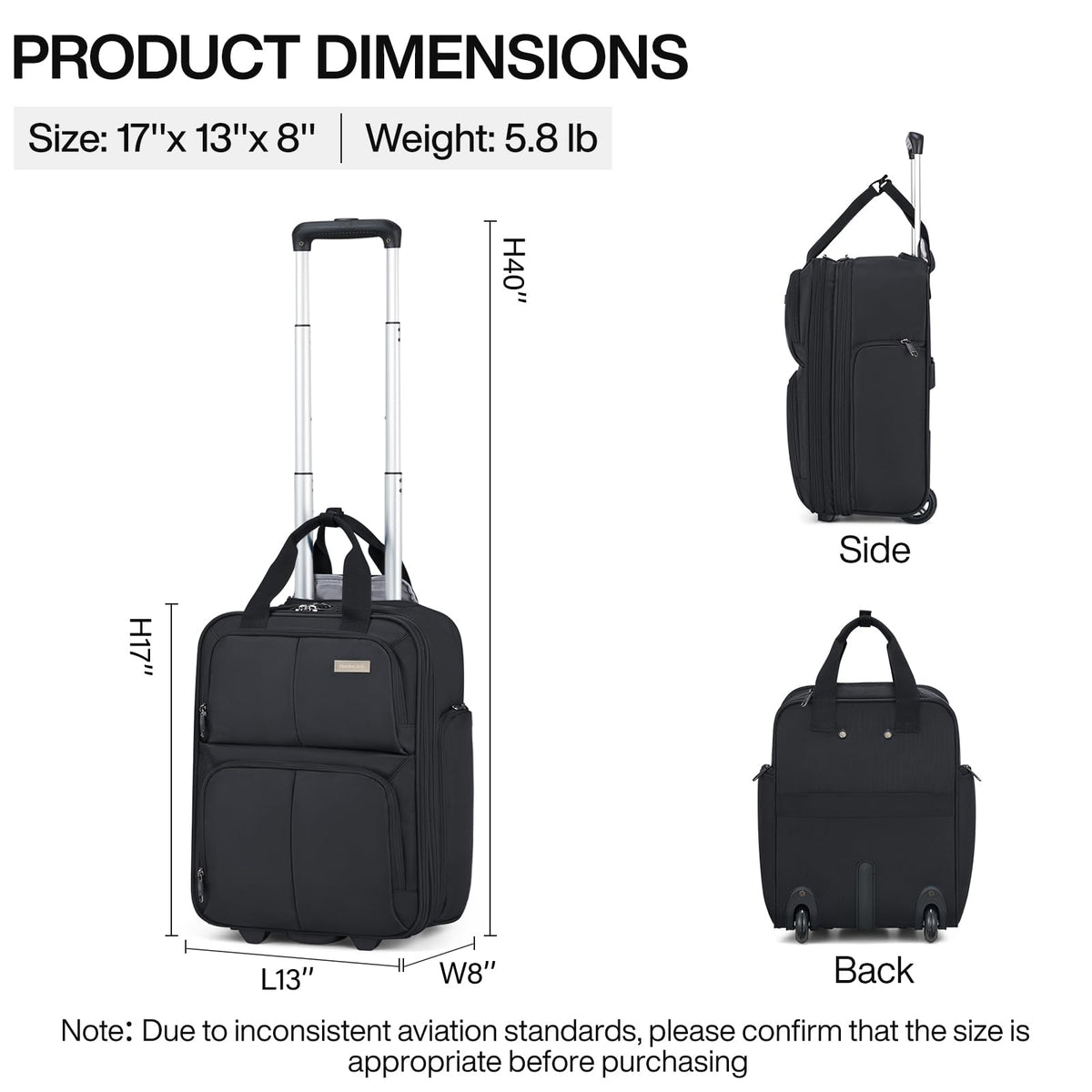 16 Inch Underseat Carry On Luggage with 2 Wheels A229