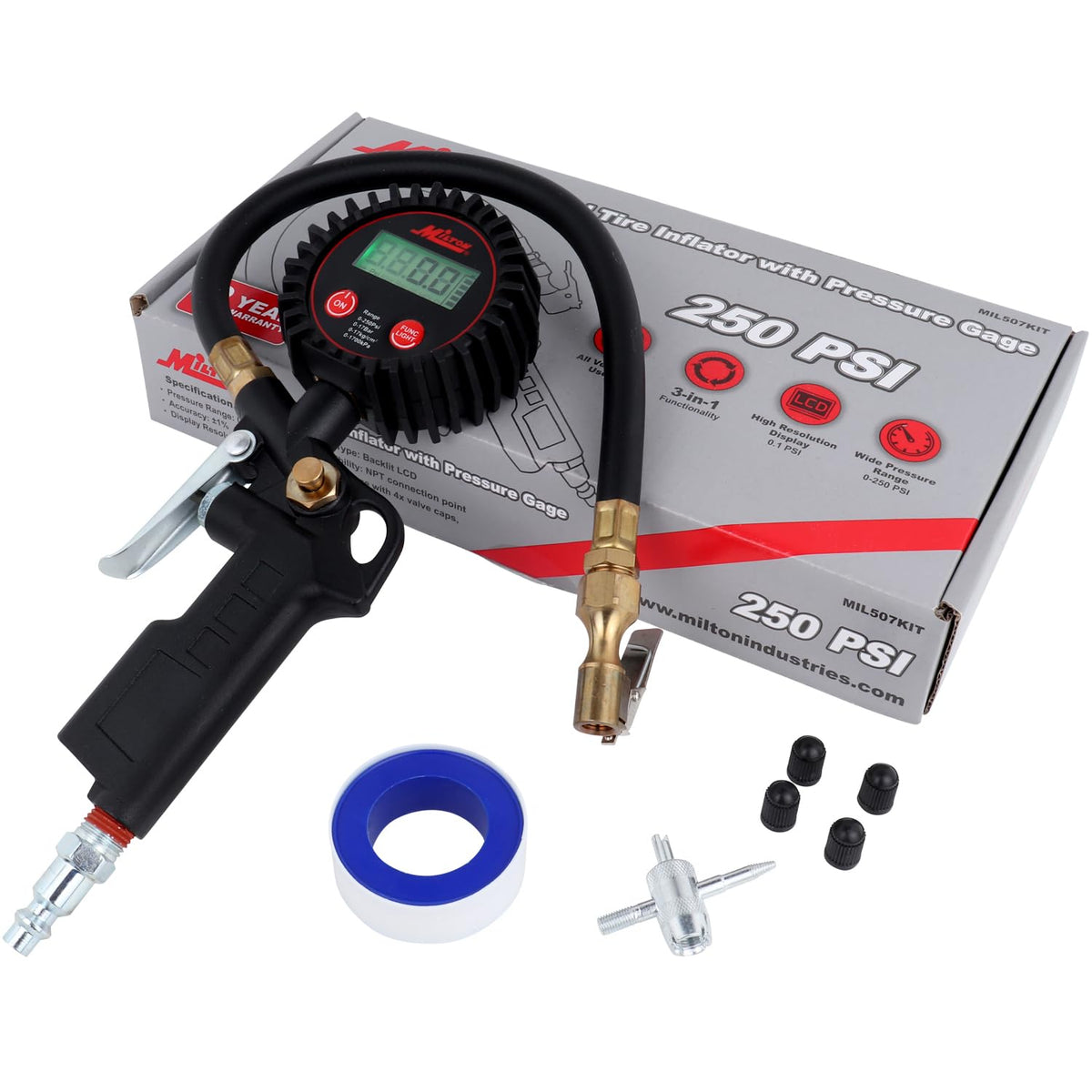 Digital Tire Inflator with Pressure Gauge and 14” Rubber Air Hose H9460