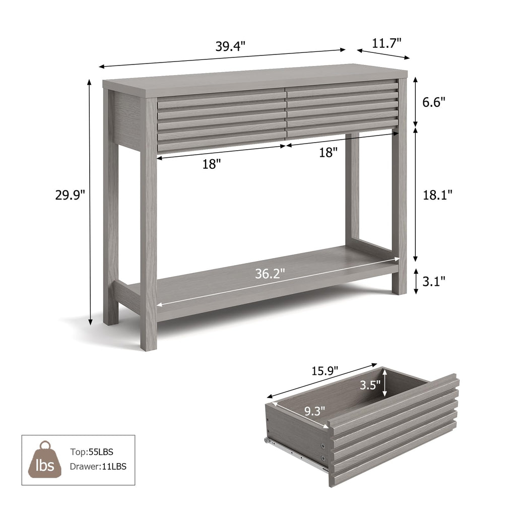 Oak Gray Fluted Console Table with Drawers E8962