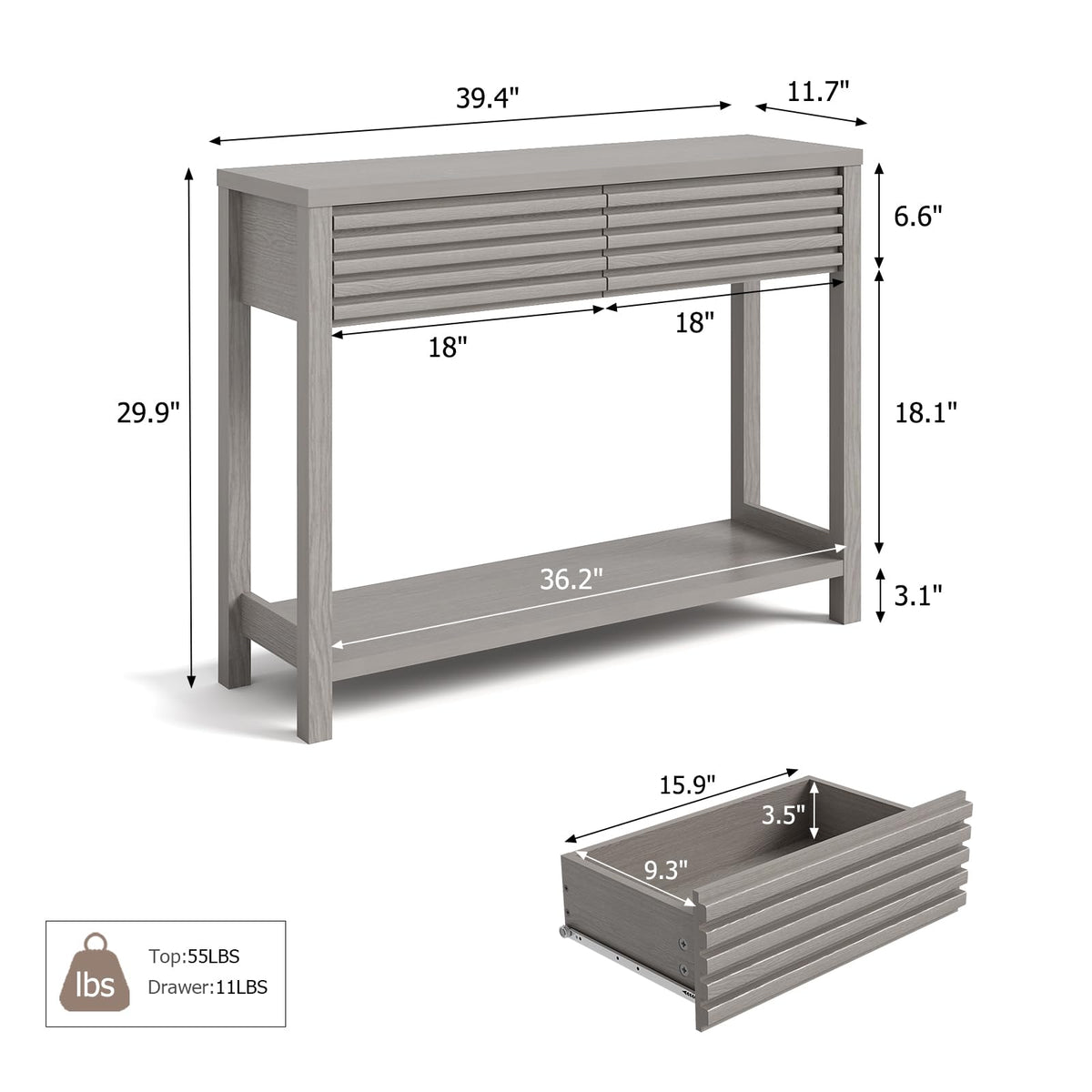 Oak Gray Fluted Console Table with Drawers E8962