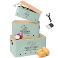 Metal Vegetable Storage Set of 3 with Aerating Holes and Bamboo Lid K1369