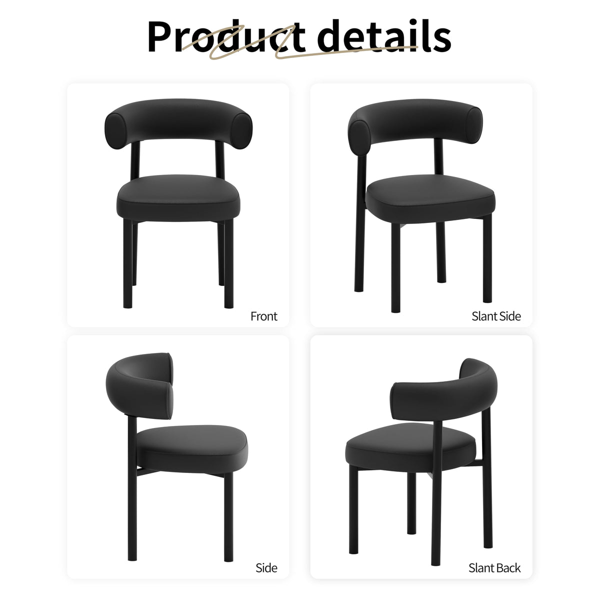 Black Faux Leather Dining Chairs Set of 4 U3270