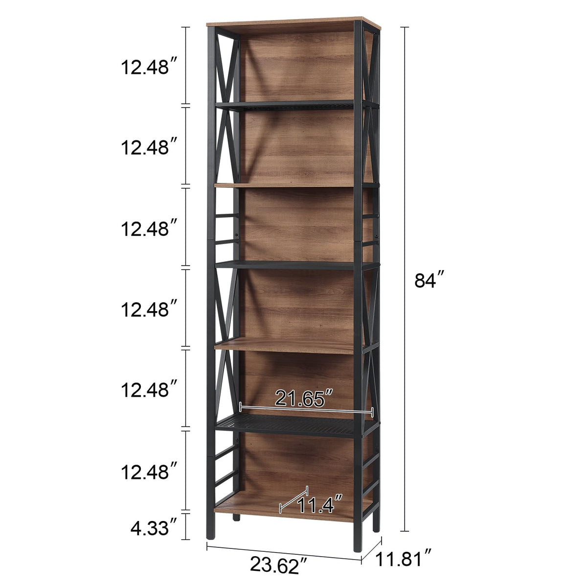 7-Tier Rustic Wood Metal Bookshelf H279368