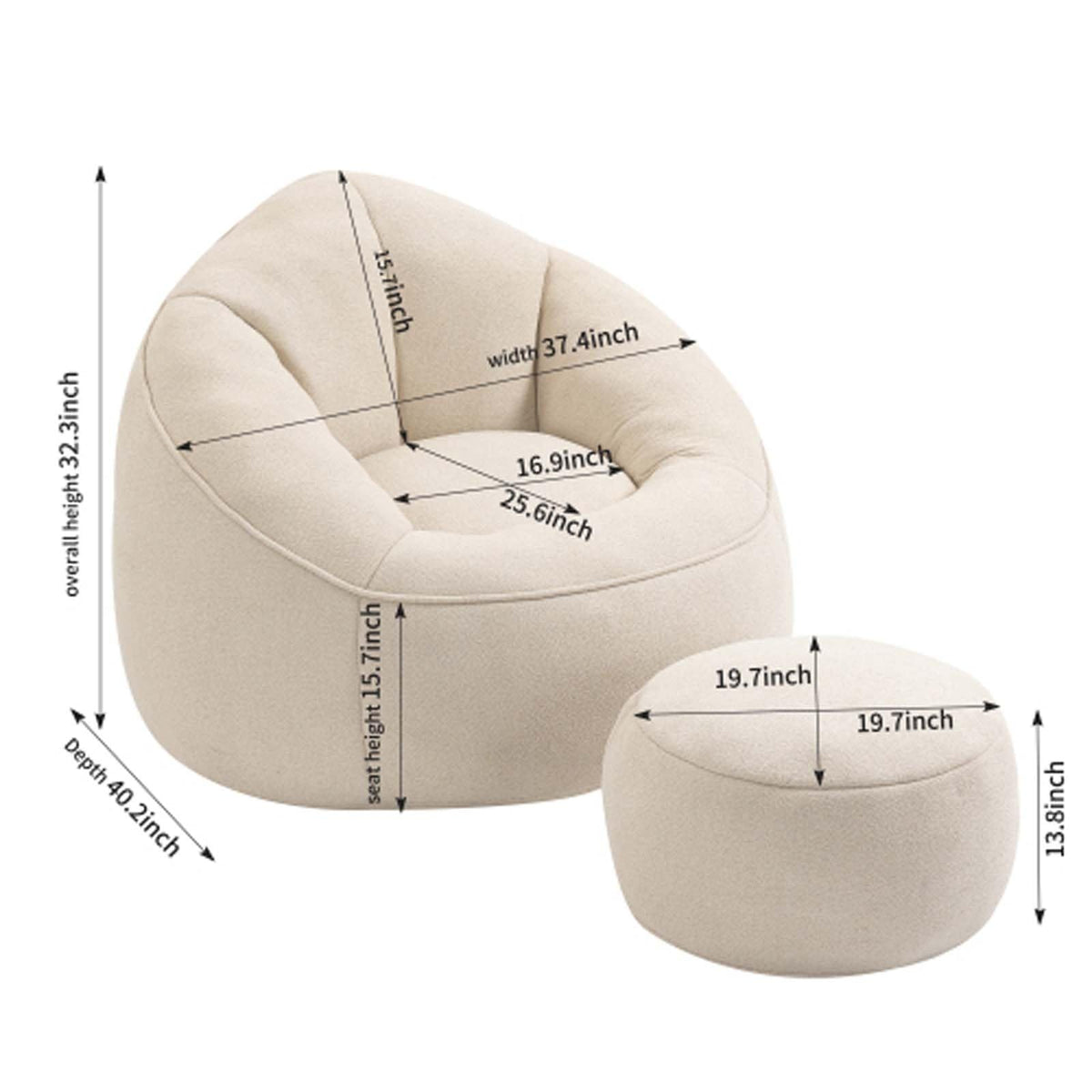 Microfiber Memory Foam Bean Bag Chair with Ottoman D465