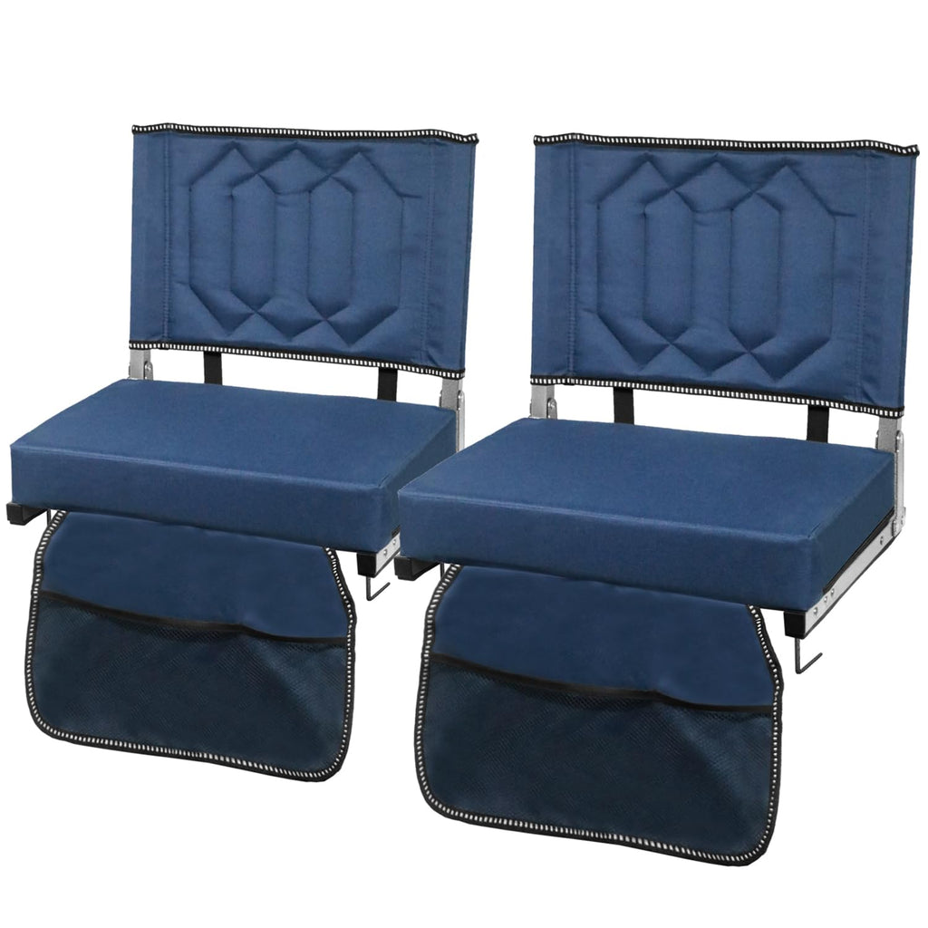 Portable Folding Stadium Seats with Back Support and Cushion, Navy, 2Pack C477188