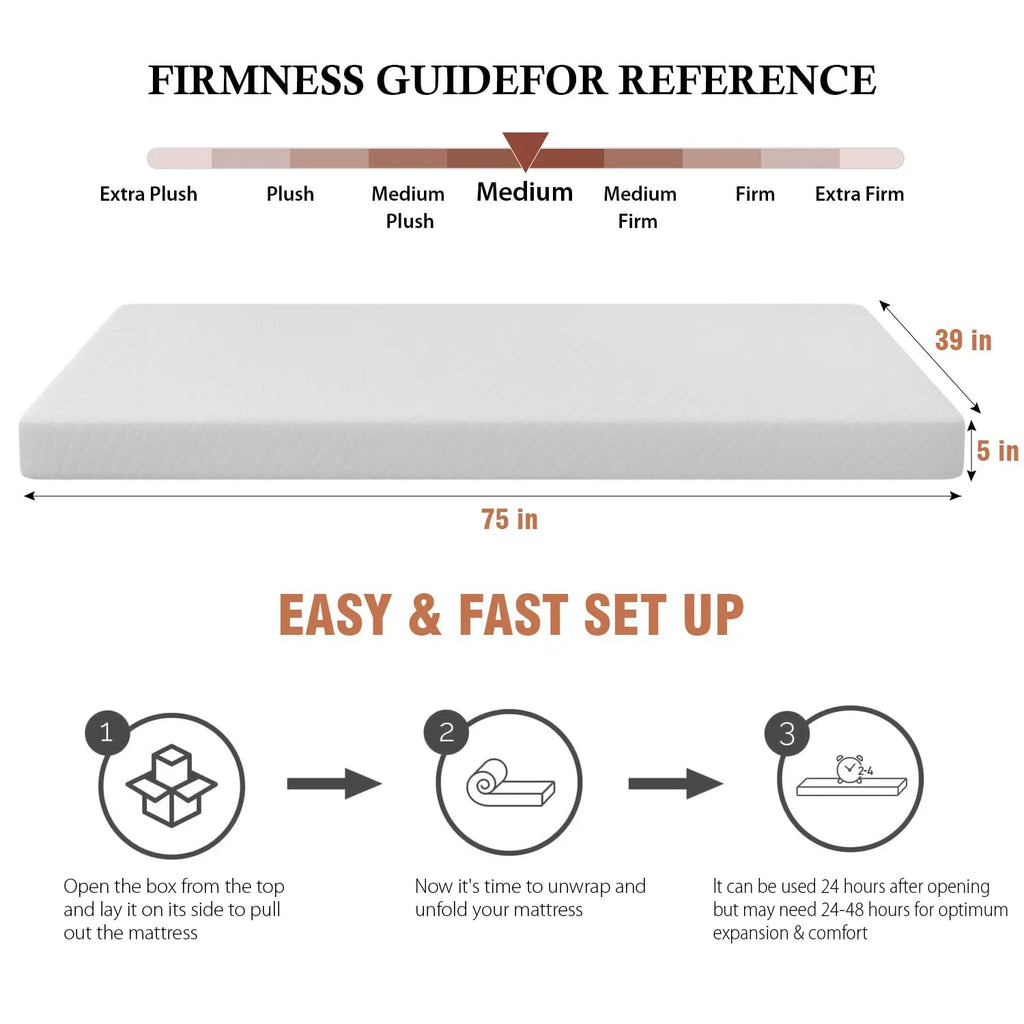 5 inch Memory Foam Twin Mattress with Washable Cover E7757