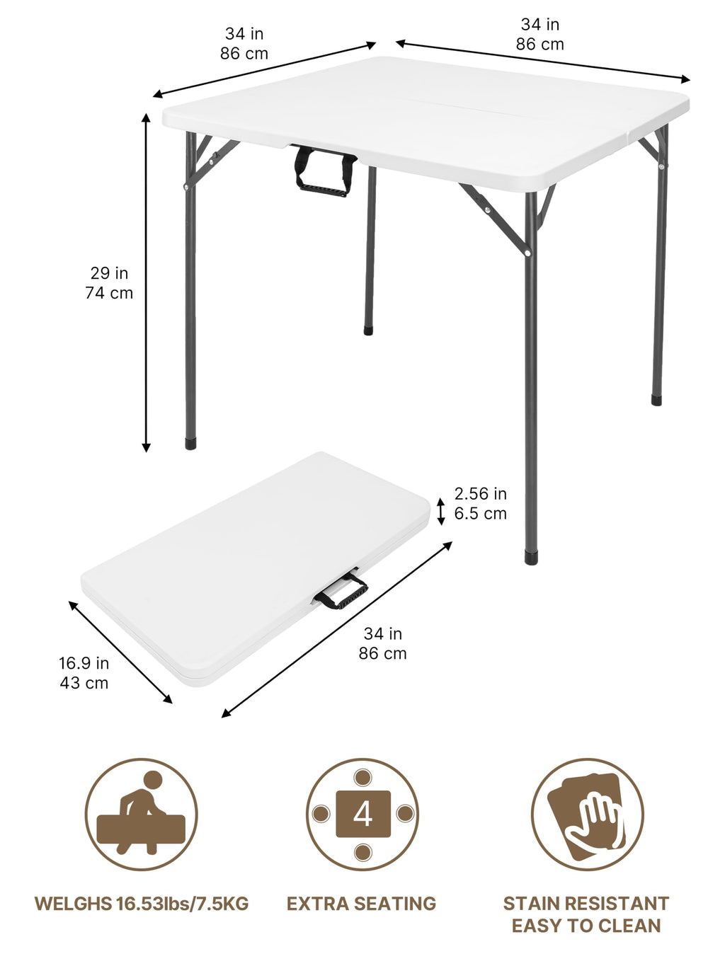 34" White Folding Card Table U895