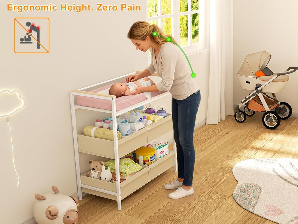 White Baby Changing Table with Storage W48765