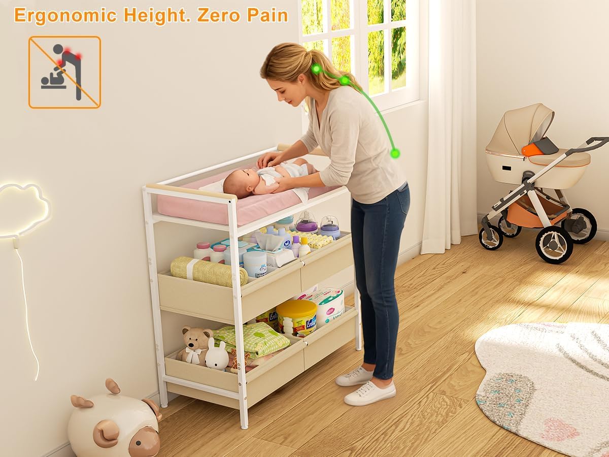 White Baby Changing Table with Storage W48765