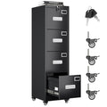 4 Drawer Black Metal File Cabinet with Lock and Wheels L787768