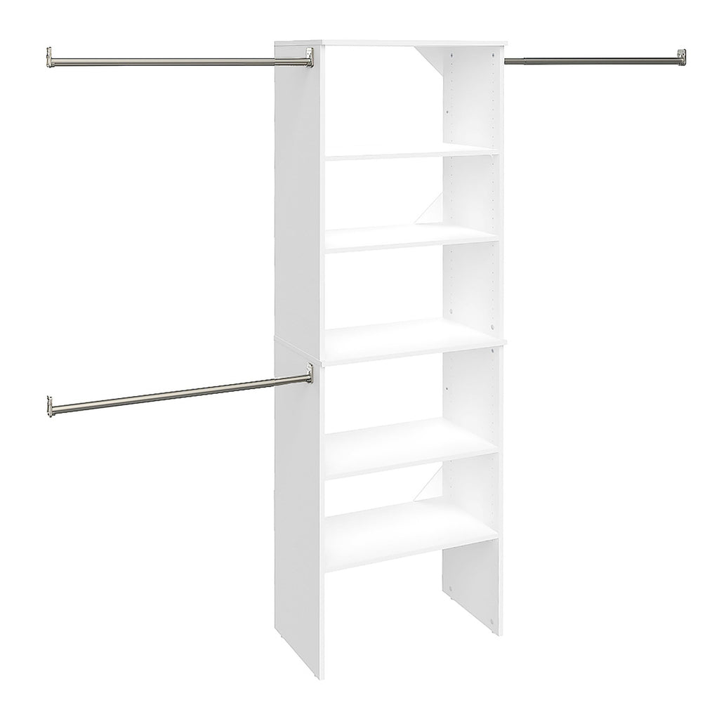 Wood Closet Organizer System with Tower and 3 Hang Rods and Shelving G1667