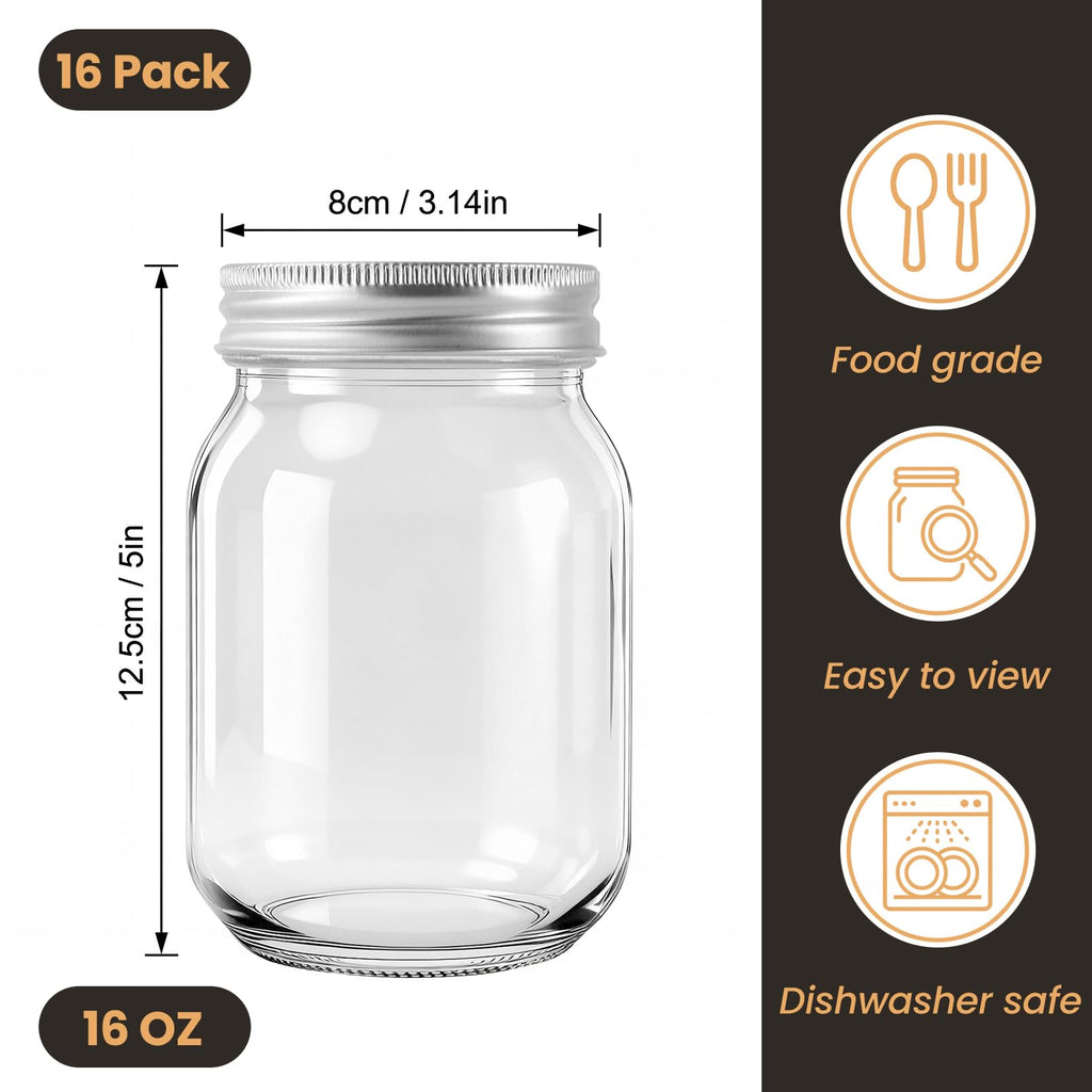 16 Pack 16 Oz Clear Glass Mason Jars V35049