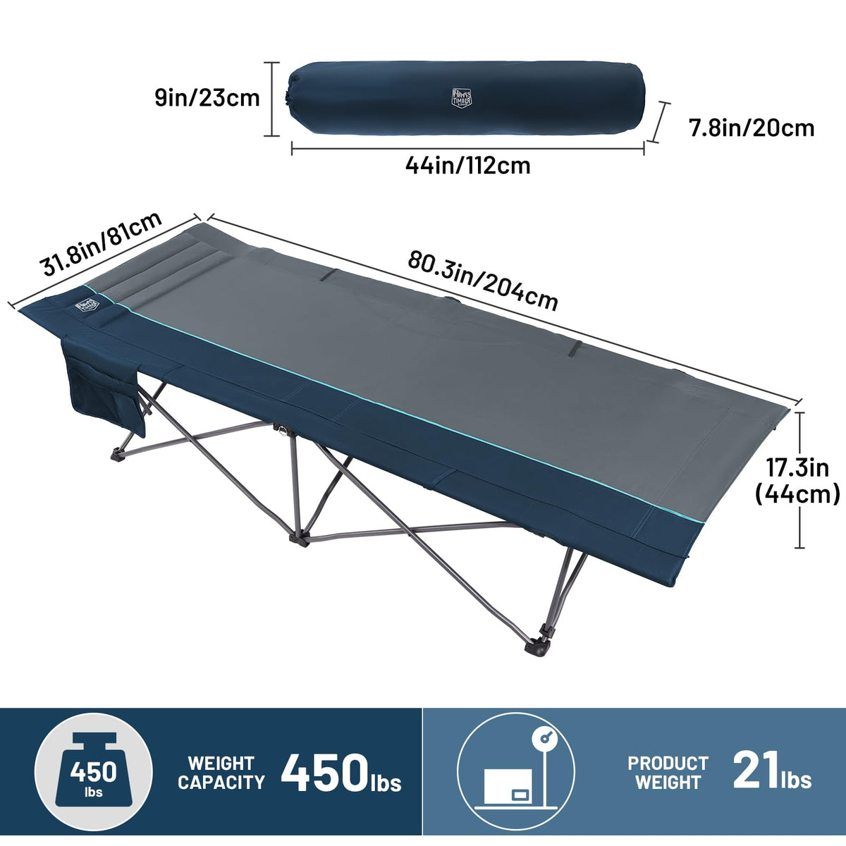 Extra Wide Heavy Duty Camping Cot with Carry Bag N319