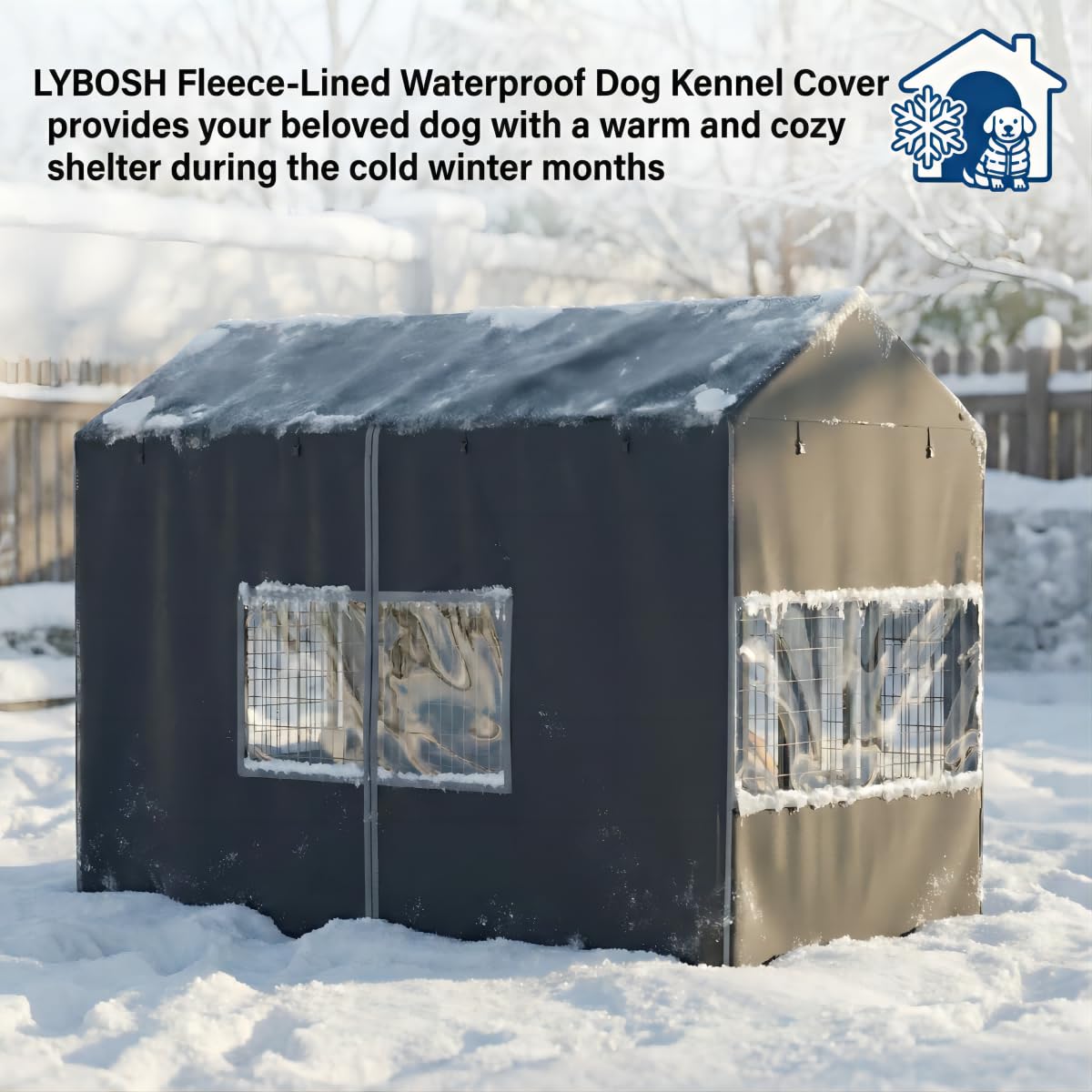Black Dog Kennel Cover with Transparent Windows O87330