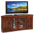 56" Corner TV Stand with Tempered Glass Doors and Adjustable Shelves A955