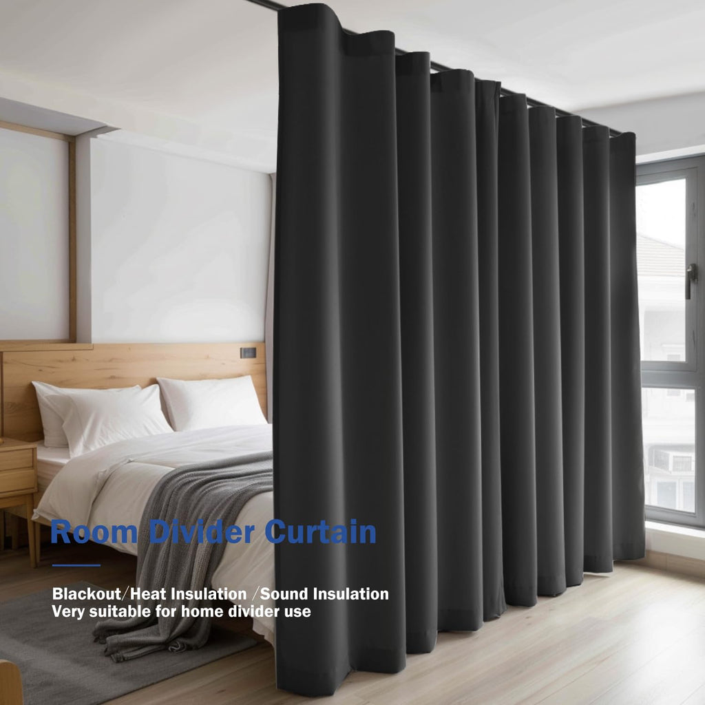 Blackout Room Divider Curtains with Hooks 1 Panel W100 × L84 Inch Black D880621