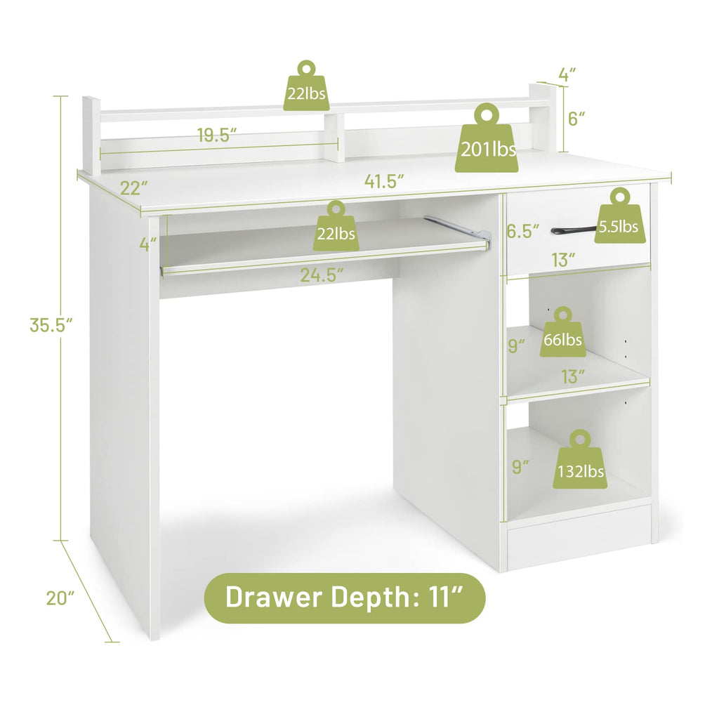 White Desk with Drawer and Keyboard Tray N86290