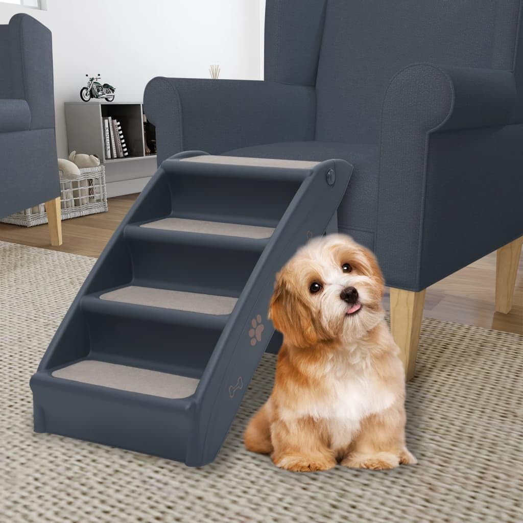Folding 4-Step Dog Stairs Dark Gray L4217
