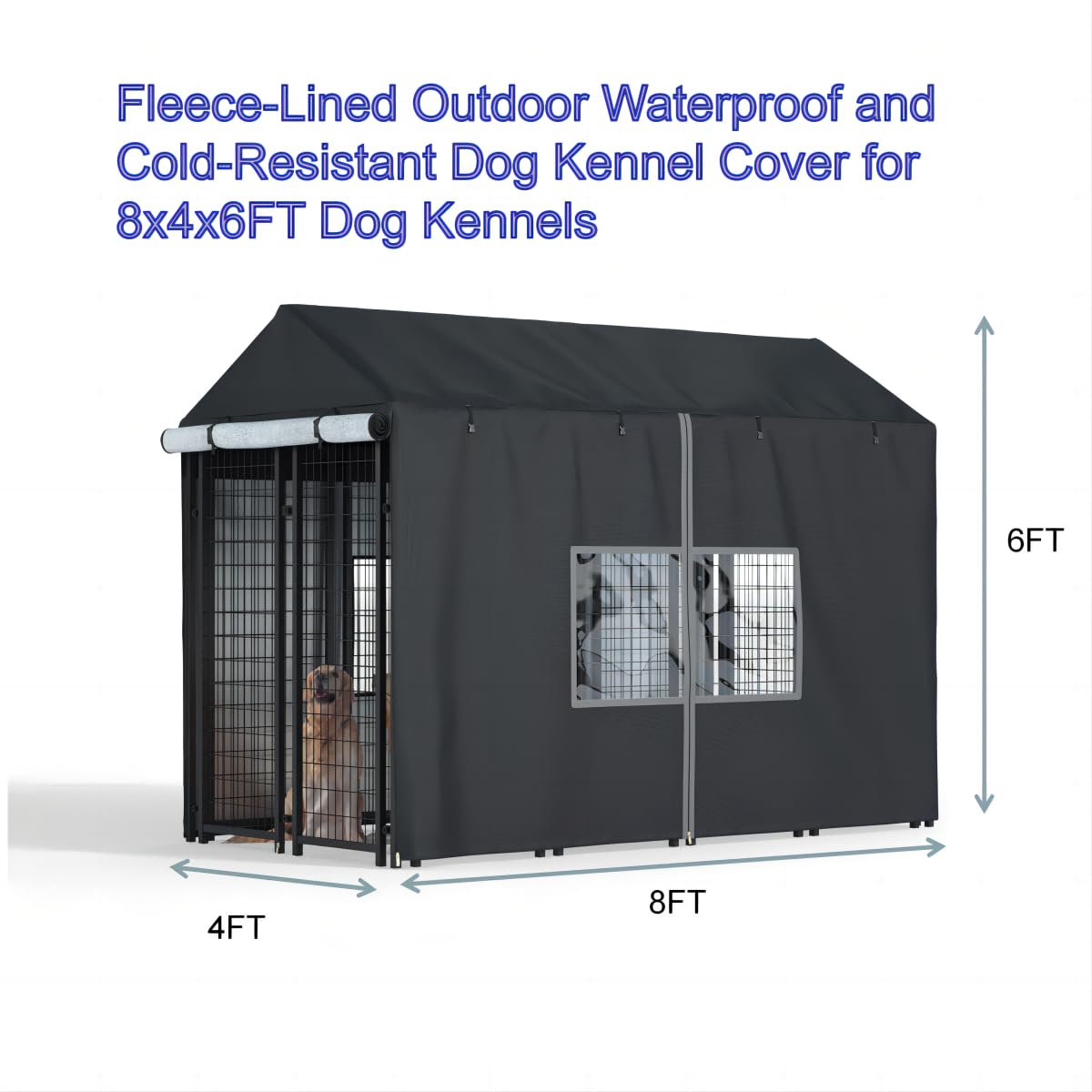 Black Dog Kennel Cover with Transparent Windows O87330