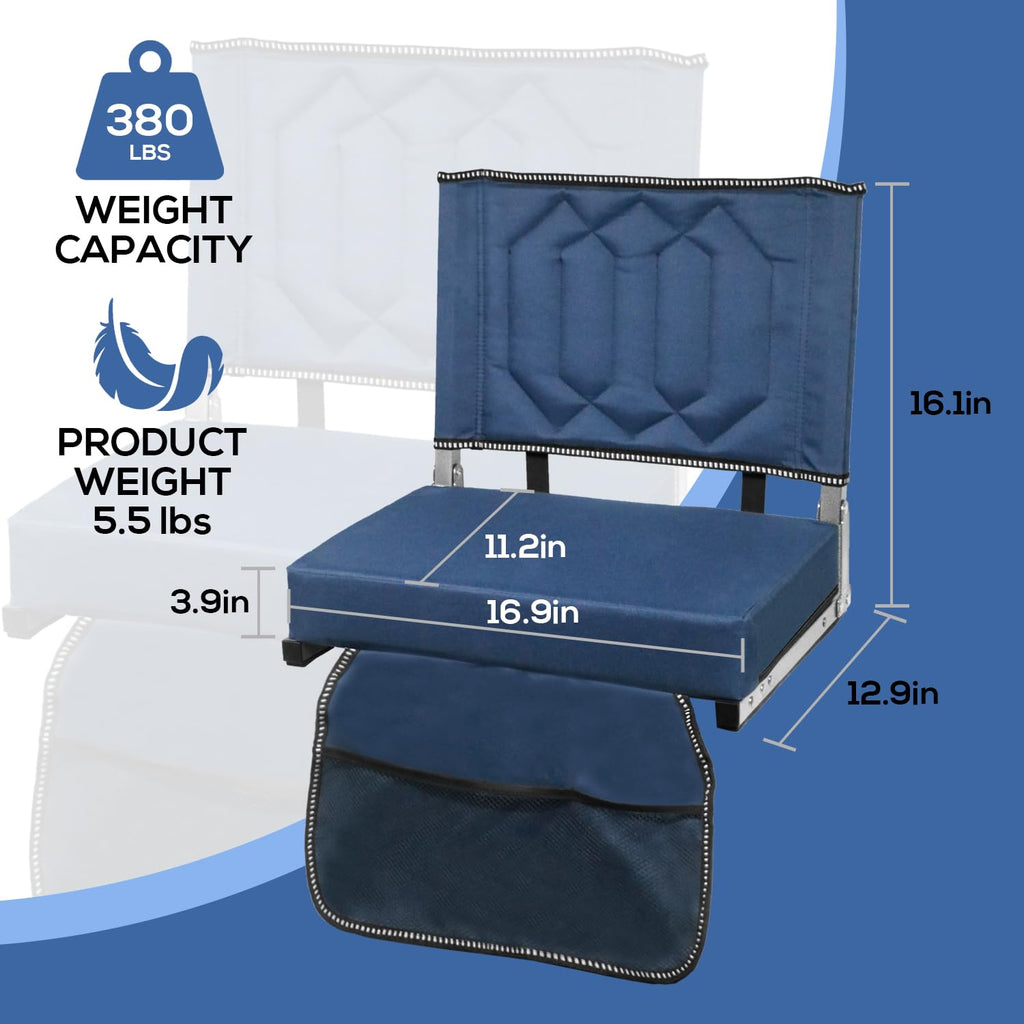 Portable Folding Stadium Seats with Back Support and Cushion, Navy, 2Pack C477188