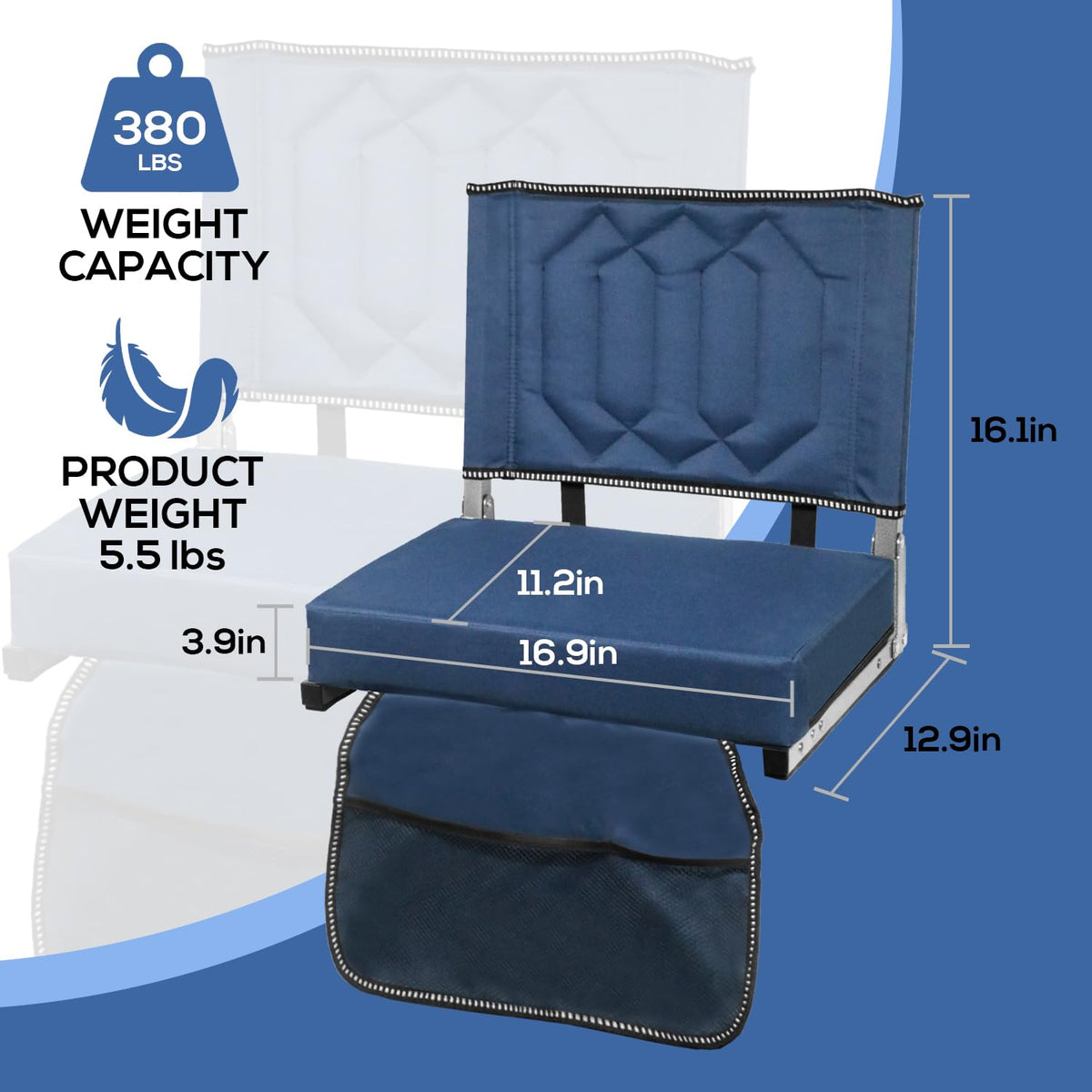 Portable Folding Stadium Seats with Back Support and Cushion, Navy, 2Pack C477188