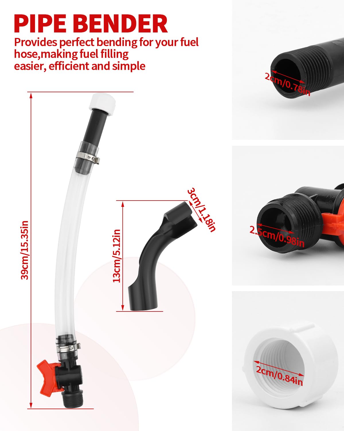 15 Inch Fuel Filler Hose Spout Replacement with Ball Valve U686