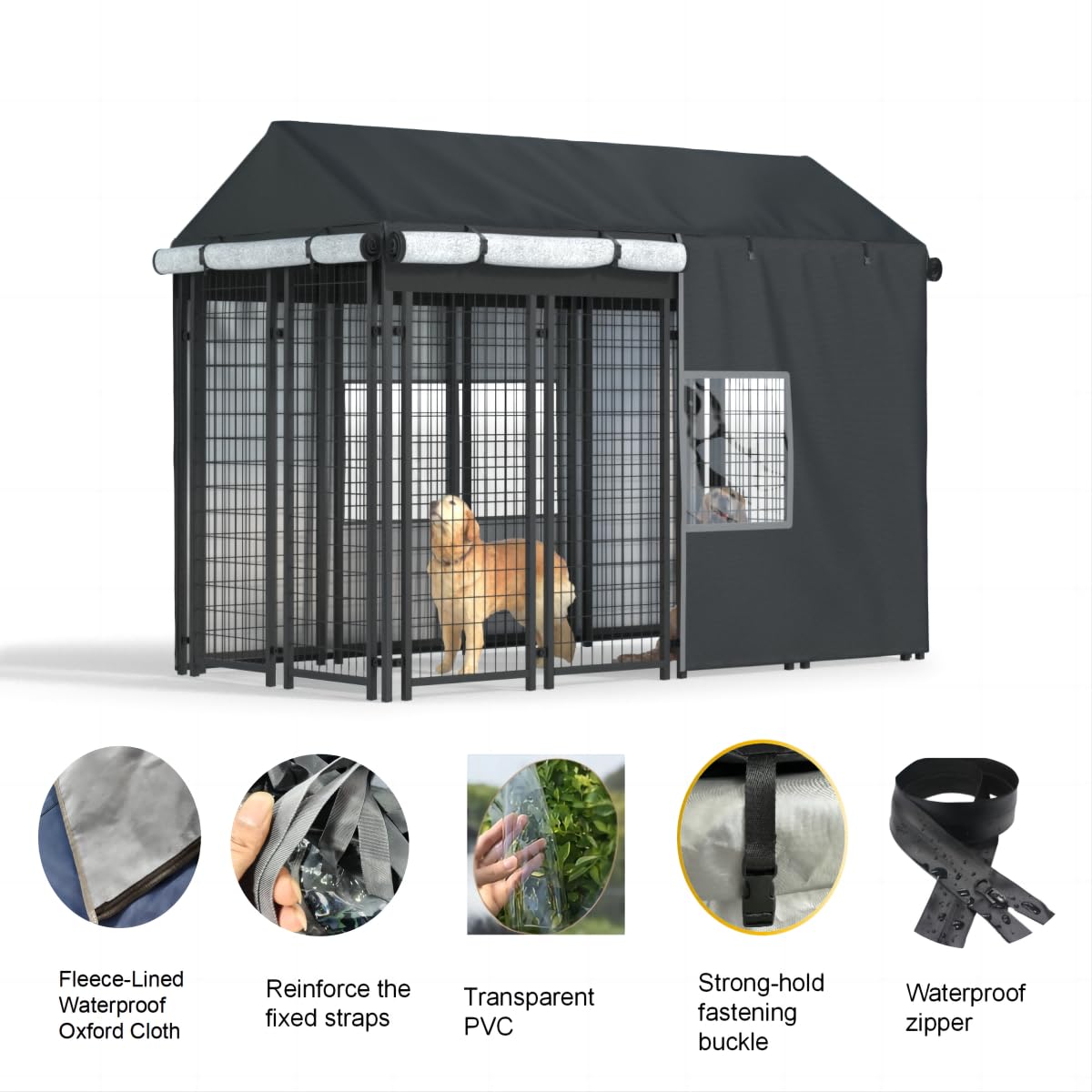 Black Dog Kennel Cover with Transparent Windows O87330
