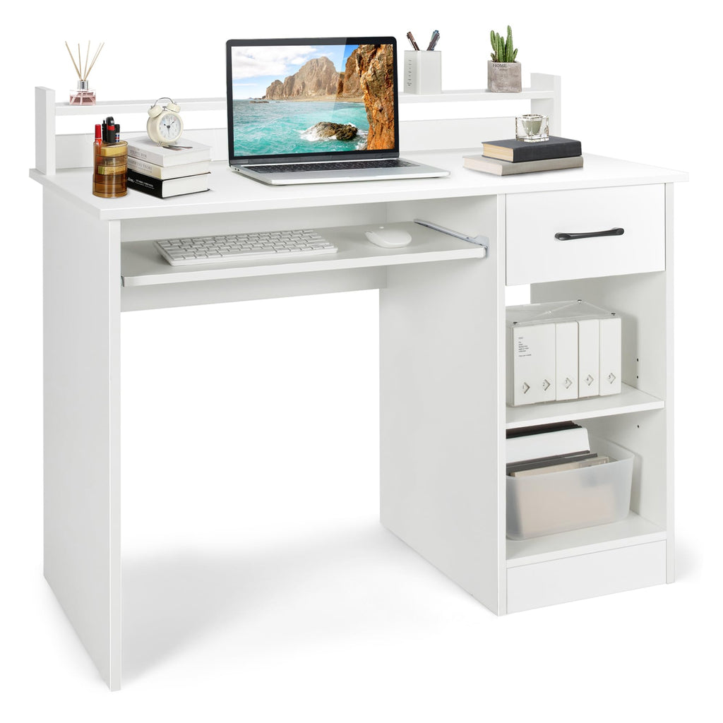 White Desk with Drawer and Keyboard Tray N86290