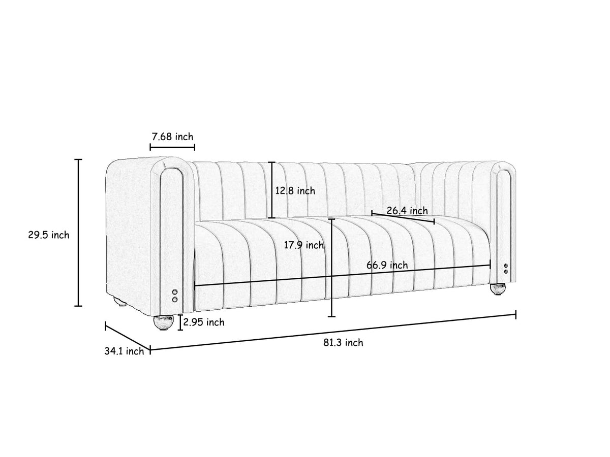 Orange Velvet 3 Seat Tufted Sofa H700