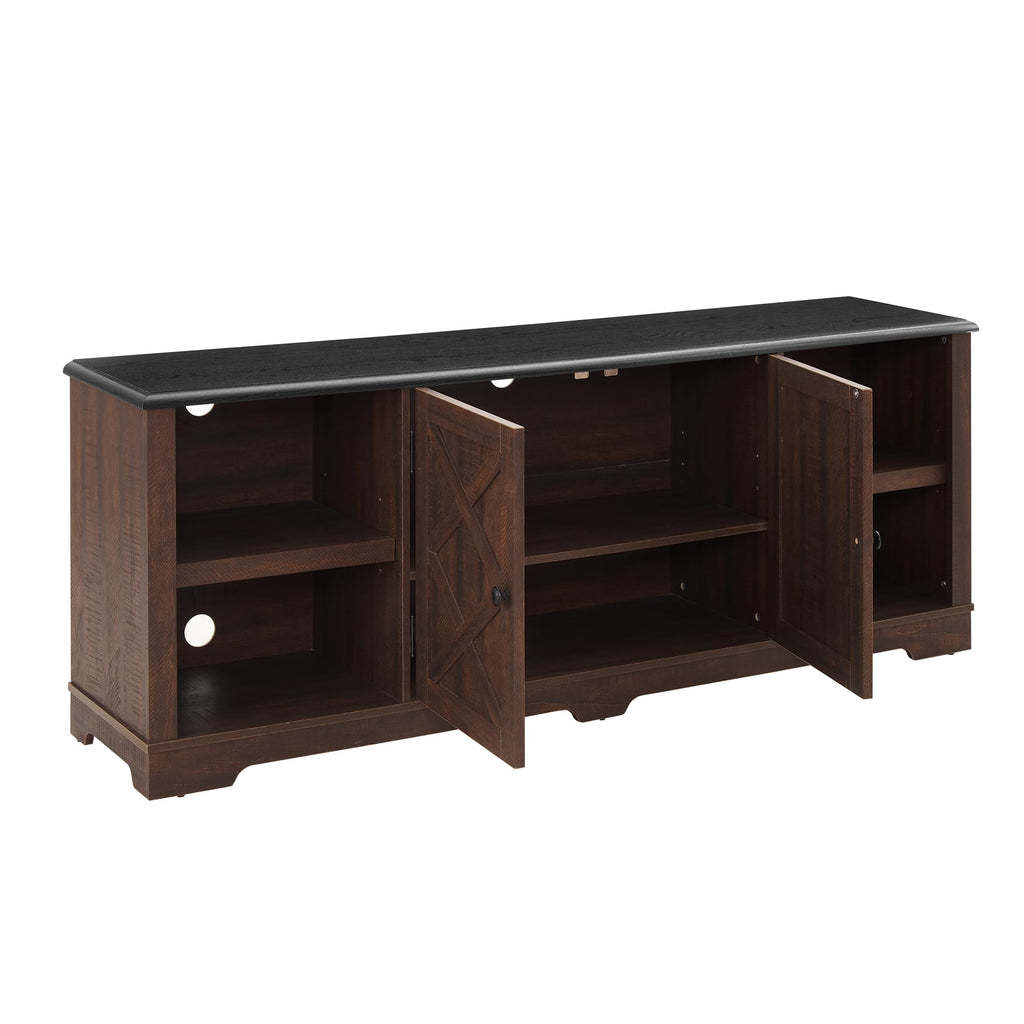 Espresso and Black TV Media Stand with Open Shelves and Closed Cabinets D82158