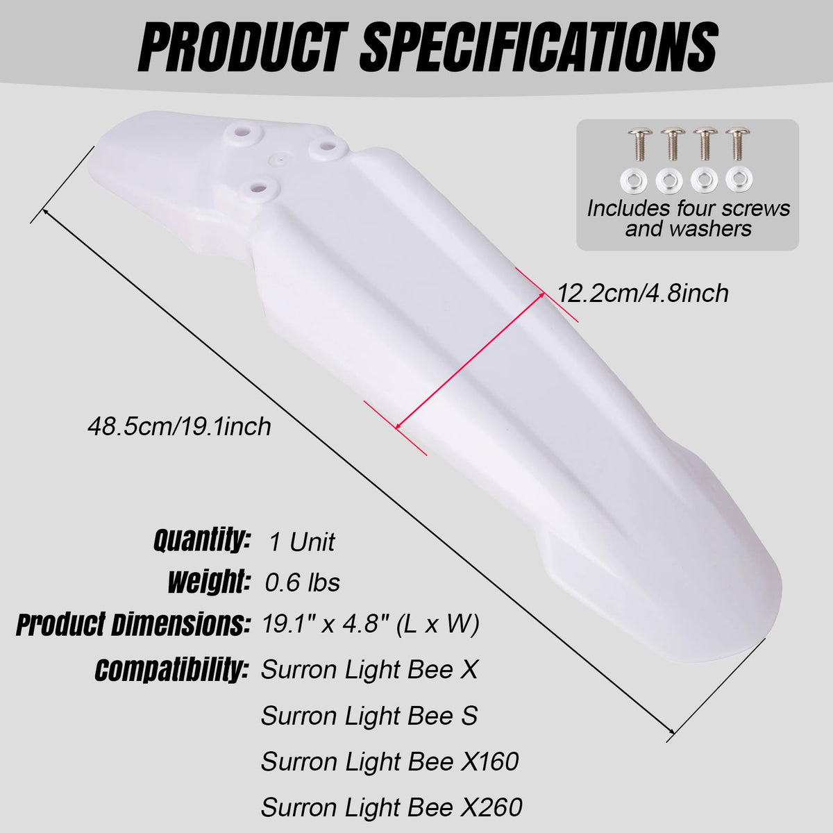 White Dirt Bike & Ebike Front Fender Z94288