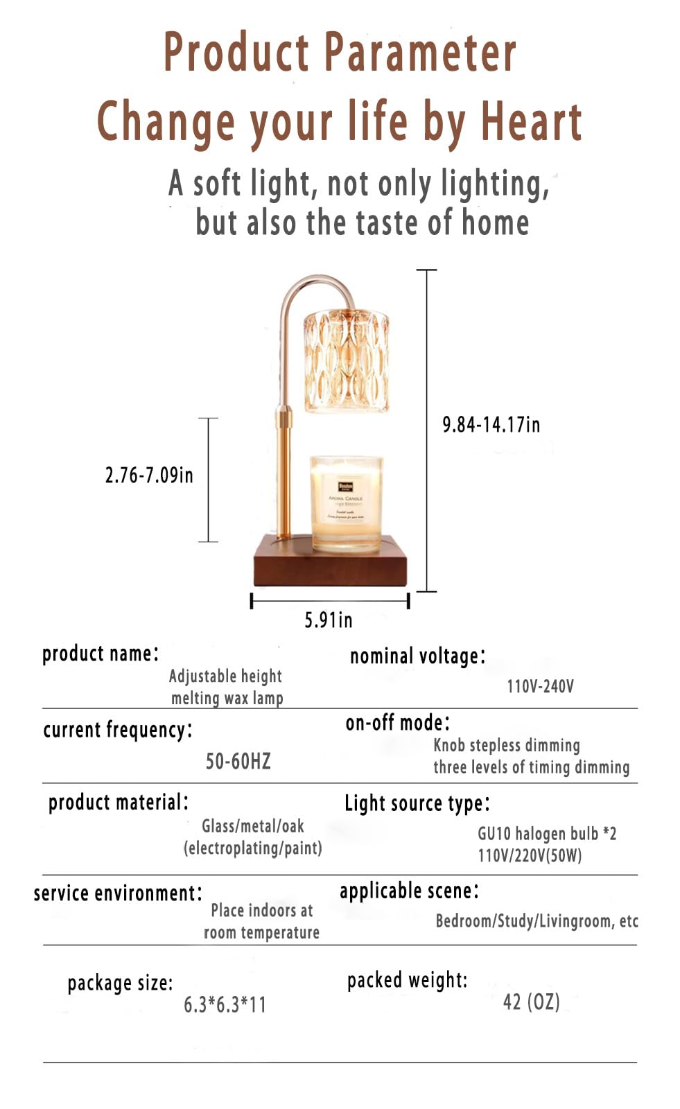Adjustable Dimmable Candle Warmer Lamp with 2 Bulbs F57396