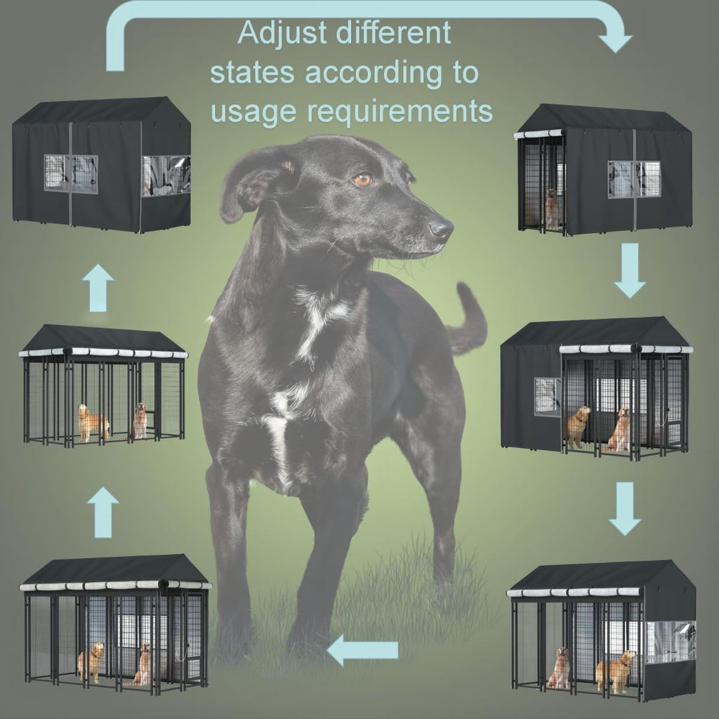 Black Dog Kennel Cover with Transparent Windows O87330