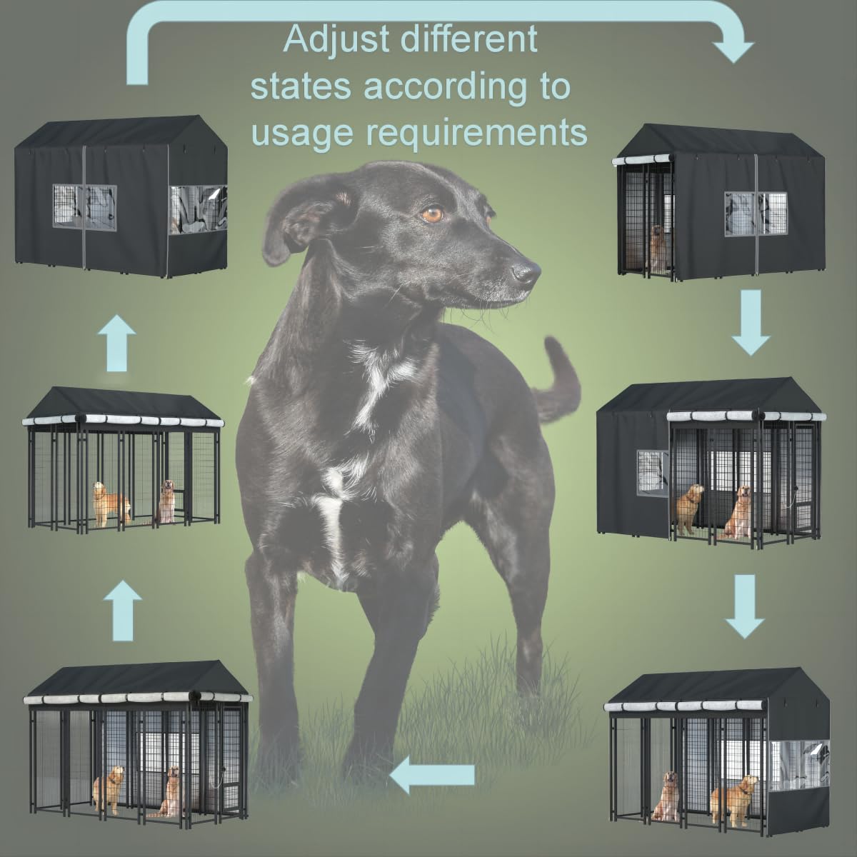 Black Dog Kennel Cover with Transparent Windows O87330