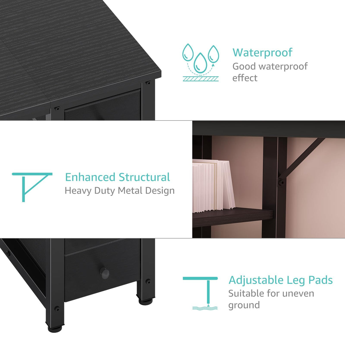 Black 55 inch Gaming Desk with 4 Drawers and Shelves E442