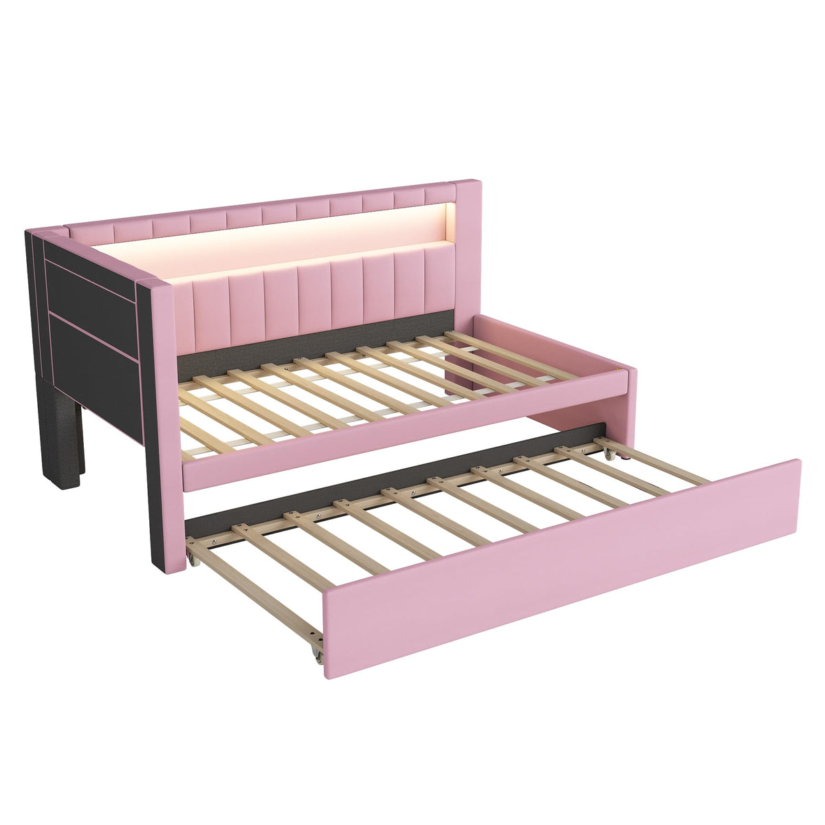 Twin Size Linen Fabric Daybed with Trundle and USB Ports J211
