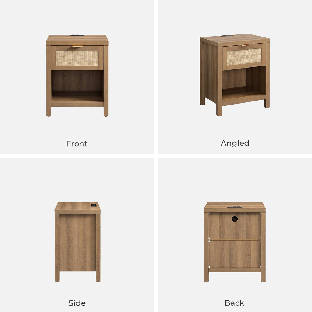 Rattan Night Stand with Charging Station P1638