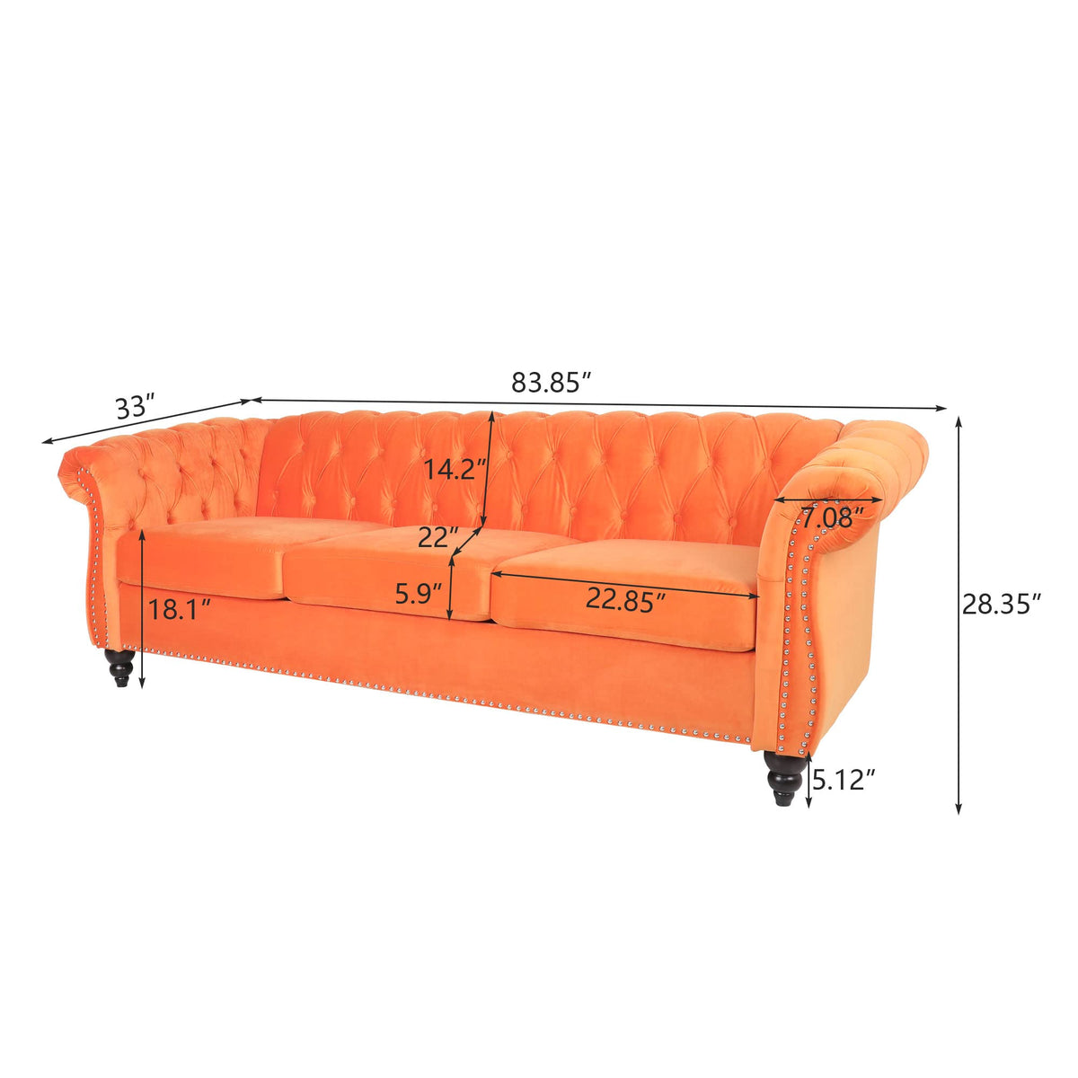 Orange Velvet 3 Seater Sofa T44916