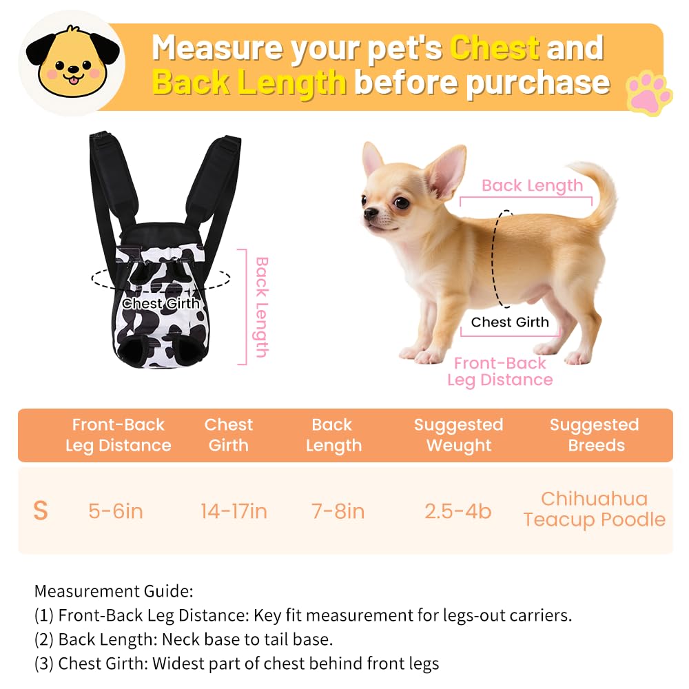 Adjustable Soft Ventilated Pet Carrier Backpack, 2.5-4 lbs, Cow Print X882