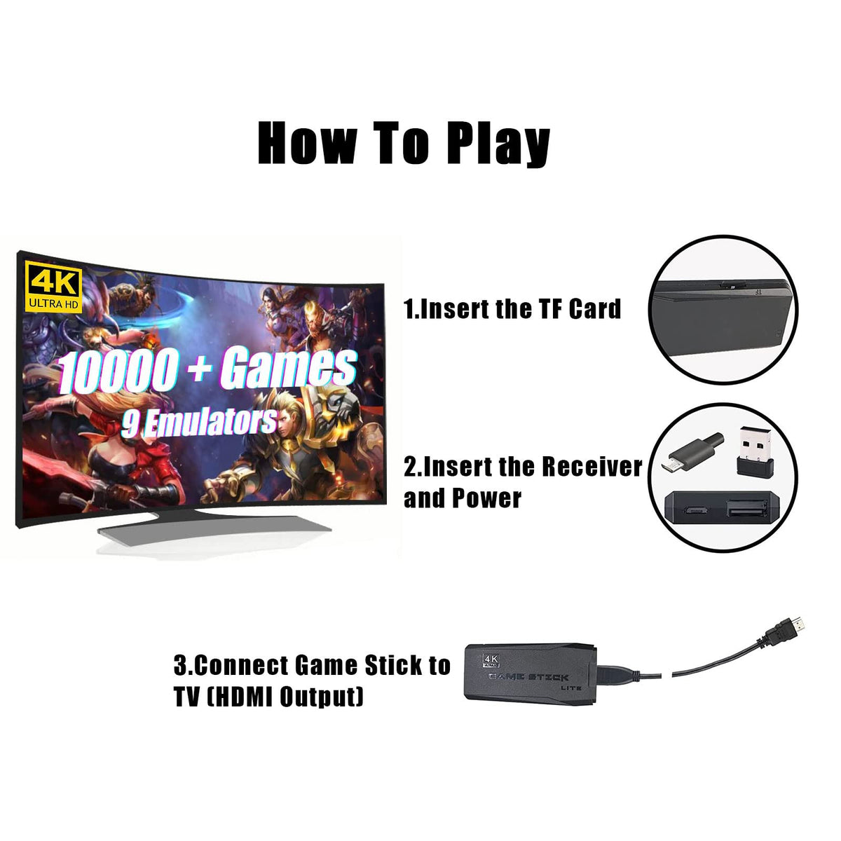 Black Wireless Retro Game Console with 2.4G Controllers I11507