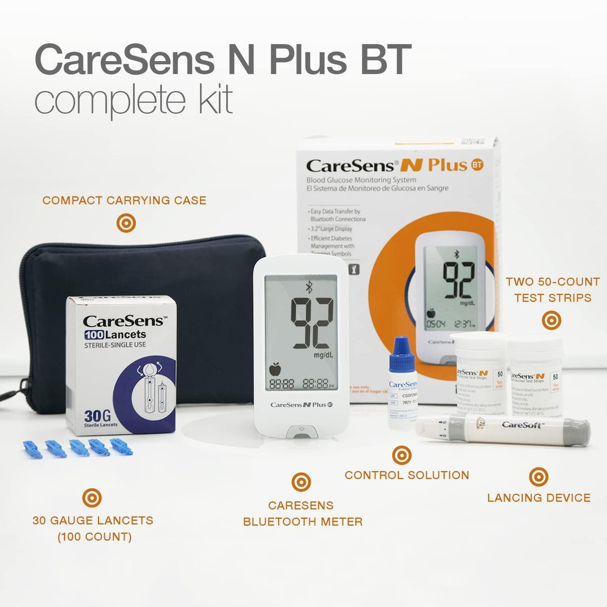Bluetooth Blood Glucose Monitor Kit with 100 Test Strips and 100 Lancets Y140081