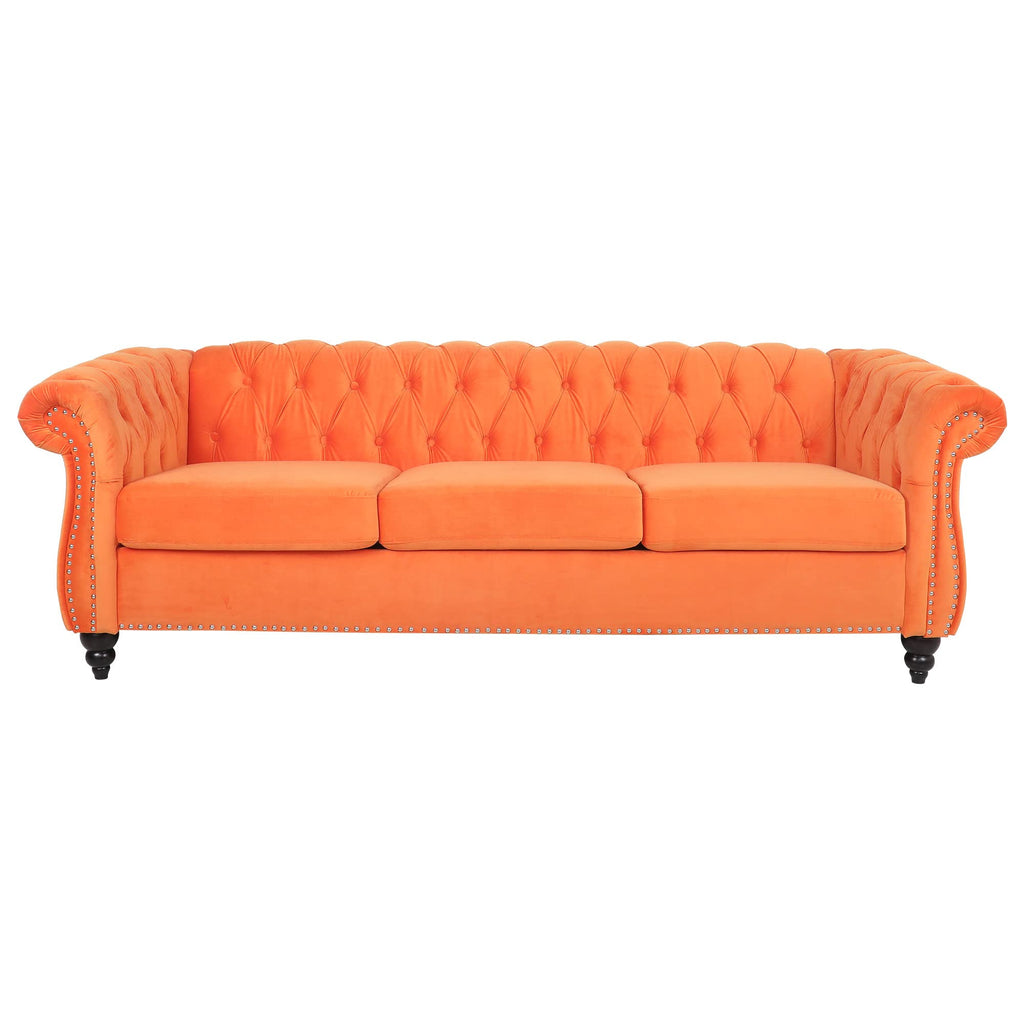 Orange Velvet 3 Seater Sofa T44916