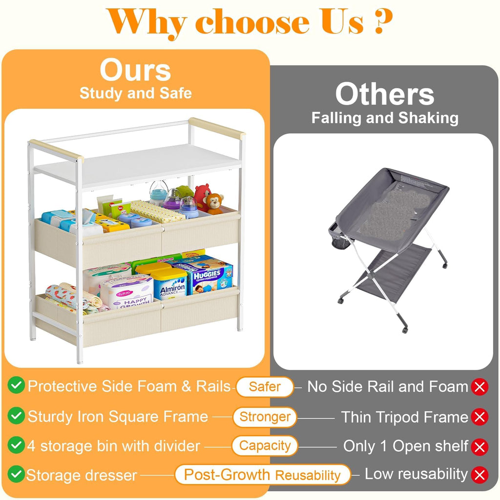White Baby Changing Table with Storage W48765