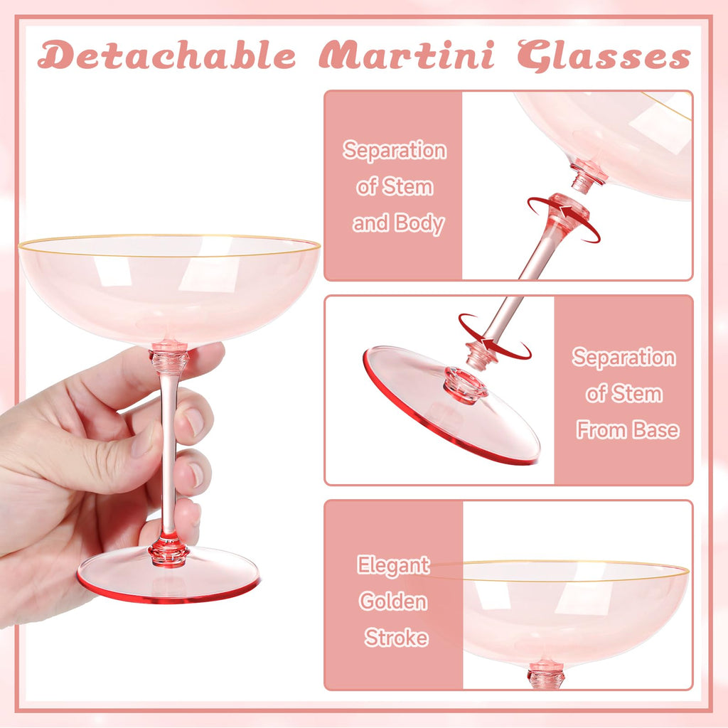 9oz Pink Plastic Martini Glasses Set K19735