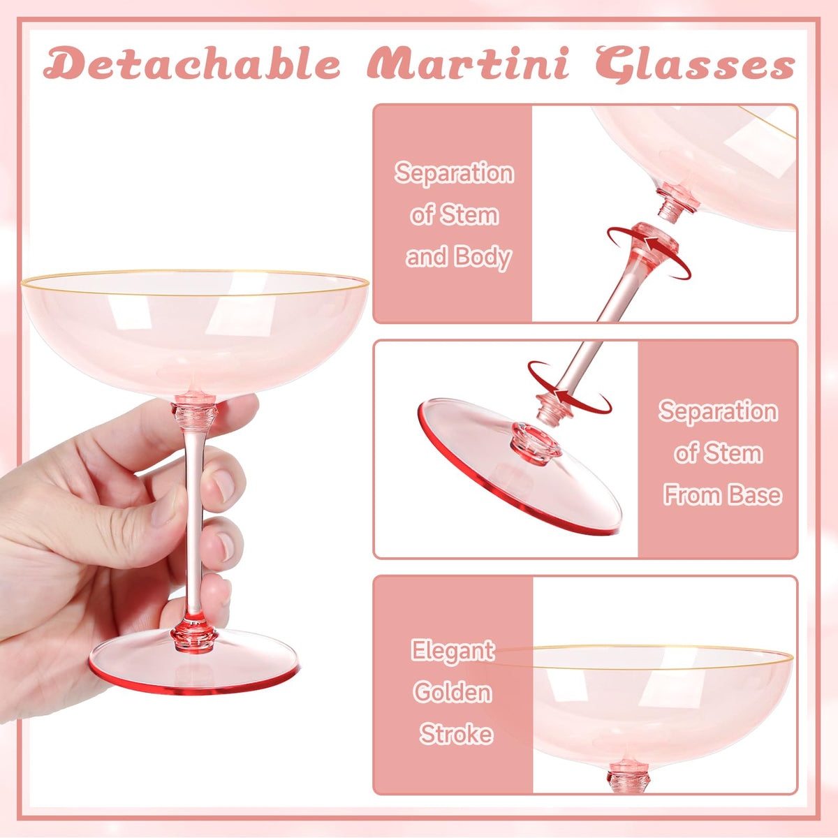 9oz Pink Plastic Martini Glasses Set K19735